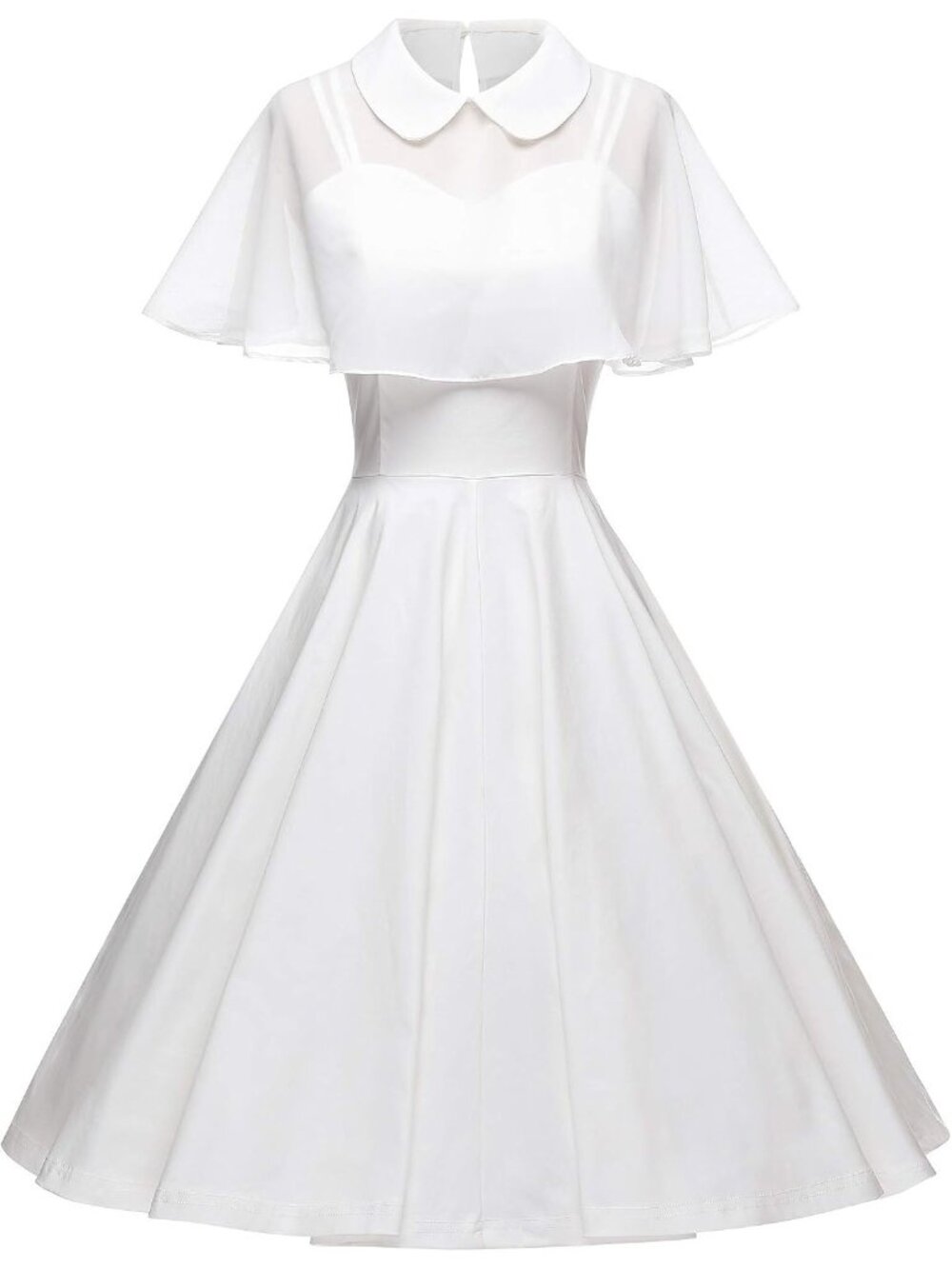 Women's Ivory 1950s Cloak Two Piece Zipper Cape Sleeve Cocktail Dress